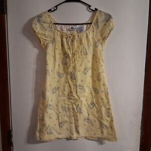 Vtg Girls Y2K Babydoll Mini Dress Cottagecore Pastel Yellow Paisley Floral 10